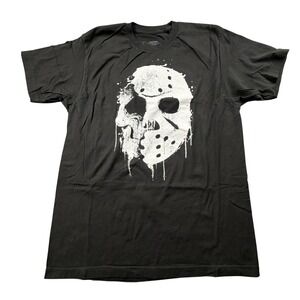 Friday the 13th Jason Mask Skull Graphic Tee Black Horror Shirt
